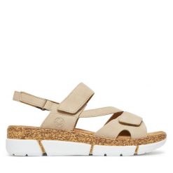 Sandały Rieker. Brązowe sandały damskie Rieker, bez wzorów, bez obcasa, na płaskiej podeszwie, bez zapięcia. Za 189.99 zł.