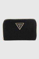 GUESS Czarny portfel damski Laurel. Czarne portfele damskie Guess, z aplikacjami, ze skóry ekologicznej. W wyprzedaży za 241.99 zł.