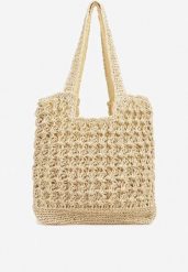 Beżowa Torebka Plażowa Typu Shopper w Stylu Boho Galira. Brązowe torebki shopper damskie Born2be, bez wzorów, boho, bez dodatków. Za 129.99 zł.