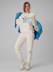 4F Spodnie dresowe joggery damskie - beżowe S. Brązowe spodnie dresowe damskie 4f, s, bez wzorów, z bawełny. Za 149.99 zł.