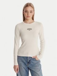 Guess Jeans Bluzka W6RP22 KA0H1 Écru Slim Fit. Koszule damskie Guess Jeans, m, z aplikacjami, z bawełny, bez kołnierzyka, bez ramiączek. Za 169.99 zł.