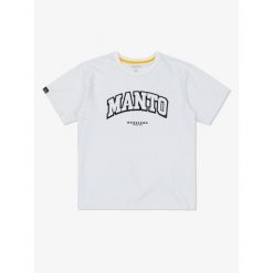 Koszulka sportowa MANTO Warszawa oversize z krótkim rękawem. Białe koszulki sportowe damskie Manto, m, bez wzorów, bez kołnierzyka, bez ramiączek. Za 84.99 zł.