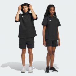 Bluza z kapturem Dugout Short Sleeve (uniseks). Czarne bluzy damskie Adidas, na zimę, bez wzorów, z materiału, bez kołnierzyka, bez ramiączek, krótkie, z kapturem. Za 299.00 zł.