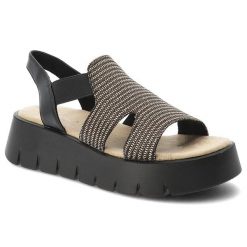 Sandały damskie Marco Tozzi, cholewka ze skóry ekologicznej i materiału wsuwane na wyższej podeszwie, czarne, 2-28524-46 098. Czarne klapki damskie Marco Tozzi, bez wzorów, ze skóry ekologicznej, bez obcasa, na koturnie. Za 209.00 zł.