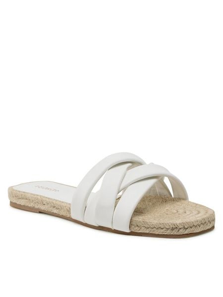 DeeZee Espadryle HXH06220102 Biały. Białe klapki damskie DeeZee, bez wzorów, ze skóry, bez obcasa. Za 99.99 zł.