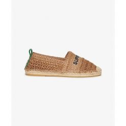 Sandały espadryle z haftowanego rafii dla kobiet Superdry. Brązowe sandały damskie Superdry., bez wzorów, bez obcasa, bez zapięcia. Za 271.55 zł.