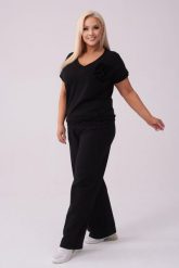 Czarny komplet dresowy Róża - bluzka + długie spodnie PLUS SIZE XXL JESIEŃ. Czarne spodnie materiałowe damskie Moda Size Plus Iwanek, l, bez wzorów, z bawełny. Za 289.90 zł.