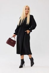 Czarna klasyczna sukienka Marlen MIDI - z gumką w pasie i kieszeniami PLUS SIZE XXL OVERSIZE JESIEŃ. Czarne sukienki damskie Moda Size Plus Iwanek, do pracy, na jesień, plus size, bez wzorów, ze skóry, biznesowe, bez kołnierzyka, plus size, bez ramiączek, midi, oversize. Za 329.90 zł.