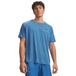 Koszulka męska Under Armour UA Tech Textured SS 1382796. Czarne koszulki sportowe męskie Under Armour, l, bez wzorów, z materiału, bez kołnierzyka, bez ramiączek, na fitness i siłownię. Za 165.80 zł.