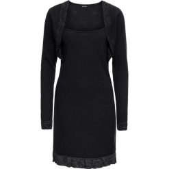 Sukienka dzianinowa z falbaną i połyskiem bonprix czarno-srebrny. Czarne sukienki damskie bonprix, z dzianiny, eleganckie. Za 79.99 zł.