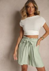 Zielone Szorty z Wiskozy High Waist Ozdobione Paskiem Lumilirae. Zielone szorty damskie Renee, na lato, l, bez wzorów, z wiskozy, eleganckie, z podwyższonym stanem. Za 44.99 zł.
