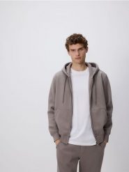 Bluza z kapturem - szary. Szare bluzy męskie Reserved, l, bez wzorów, z bawełny, z kapturem. Za 129.99 zł.