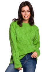 Zielony Ciepły Sweter z Półgolfem w Warkocze. Zielone swetry damskie MOE, l, bez wzorów, z materiału, bez kołnierzyka, bez ramiączek, bez kaptura. Za 209.90 zł.