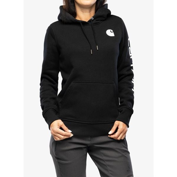 Bluza z kapturem damska Carhartt Logo Sleeve Graphic Sweatshirt. Czarne bluzy damskie Carhartt, s, bez wzorów, sportowe, bez kołnierzyka, bez ramiączek, z kapturem. Za 277.99 zł.
