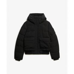 Damska kurtka puchowa Superdry Everest. Czarne kurtki damskie Superdry., bez wzorów, z puchu, bez kaptura. W wyprzedaży za 655.60 zł.