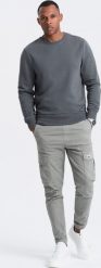 Ombre Nierozpinana bawełniana męska dresowa bluza BASIC grafitowa V11 OM-SSBN-0159 L. Szare bluzy męskie Ombre, l, bez wzorów, z bawełny, bez kaptura. Za 139.99 zł.