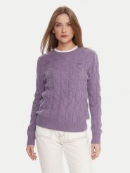 Tommy Hilfiger Sweter WW0WW43586 Fioletowy Regular Fit. Fioletowe swetry damskie Tommy Hilfiger, l, bez wzorów, z wełny, bez kołnierzyka, bez ramiączek, bez kaptura. Za 649.99 zł.