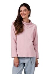 Prosta Bluza z Wysokim Kołnierzem - Pudrowa. Białe bluzki damskie MOE, l, bez wzorów, z bawełny, bez kołnierzyka, bez ramiączek. Za 254.90 zł.