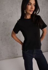 Czarny Casualowy T-shirt z Bawełny Nealiara. Czarne t-shirty damskie Renee, m, z aplikacjami, z bawełny, bez kołnierzyka. Za 79.99 zł.