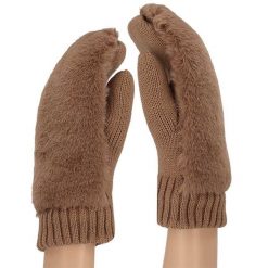 Damskie rękawiczki typu teddy, rozmiar uniwersalny, kolor taupe. Brązowe rękawiczki damskie Sarlini, na zimę, bez wzorów, z materiału, biznesowe. Za 128.95 zł.