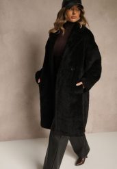 Czarny Płaszcz Teddy o Dwurzędowym Kroju Oversize Azzena. Czarne płaszcze damskie Renee, l, bez wzorów, z jeansu, bez kaptura. Za 299.99 zł.
