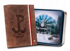 Skórzany portfel patriotyczny Peterson [DH] PTN 333PW brązowy. Brązowe portfele męskie Peterson, bez wzorów, z nubiku. Za 104.00 zł.