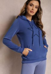 Niebieska Ocieplana Bluza Dzianinowa z Kapturem Ziff. Niebieskie bluzy damskie Renee, xl, bez wzorów, z dzianiny, z kapturem. Za 79.99 zł.