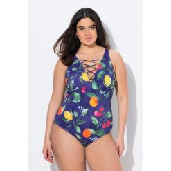 Damski Kostium kąpielowy owoce miękkie miseczki sznurowanie. Niebieskie kostiumy jednoczęściowe damskie Ulla Popken, plus size, bez wzorów, z elastanu, sportowe, plus size, do pływania. Za 244.99 zł.