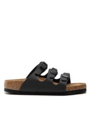 Birkenstock Klapki Florida 53013 Czarny. Czarne klapki damskie Birkenstock, bez wzorów, ze skóry, bez obcasa. Za 329.99 zł.