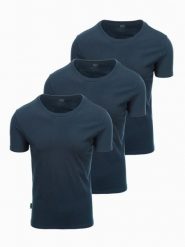 Zestaw męskich koszulek bawełnianych BASIC z okrągłym dekoltem – 3x granatowy V10 - Rozmiar: L. Niebieskie t-shirty męskie Ombre Clothing, l, bez wzorów, z bawełny, klasyczne, bez kołnierzyka. Za 149.99 zł.