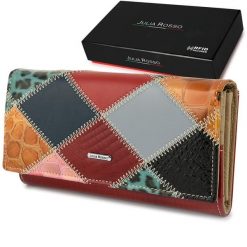 Portfel Patchwork Boho Julia Rososo Skóra Duży Pudełko M94. Szare portfele damskie bez wzorów, ze skóry. Za 89.99 zł.