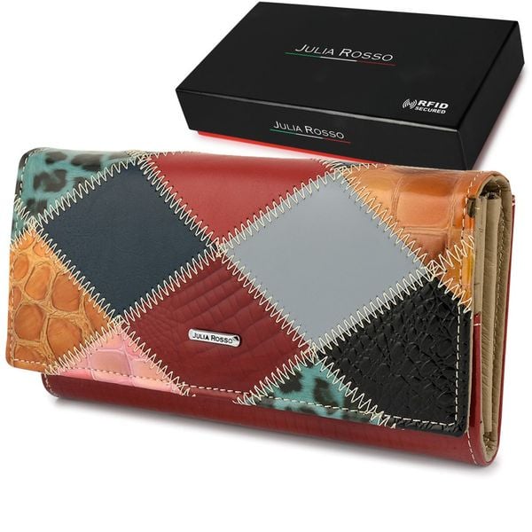 Portfel Patchwork Boho Julia Rososo Skóra Duży Pudełko M94. Szare portfele damskie bez wzorów, ze skóry. Za 99.99 zł.