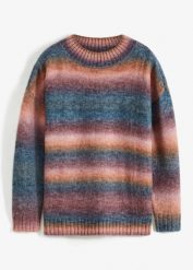 Sweter w cieniowanym kolorze, z domieszką wełny. Czerwone swetry damskie bonprix, bez wzorów, z wełny, bez kołnierzyka, bez ramiączek, bez kaptura. Za 124.99 zł.