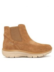 Skechers Sztyblety 169109/TAN Brązowy. Brązowe botki damskie Skechers, ze skóry, bez obcasa, na płaskiej podeszwie, bez zapięcia. Za 449.99 zł.