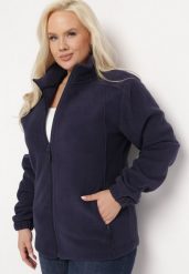 Granatowa Bluza na Suwak o Klasycznym Kroju z Kołnierzem i Kieszeniami Lathmini. Niebieskie bluzy damskie Born2be, xl, bez wzorów, bez kaptura. Za 99.99 zł.