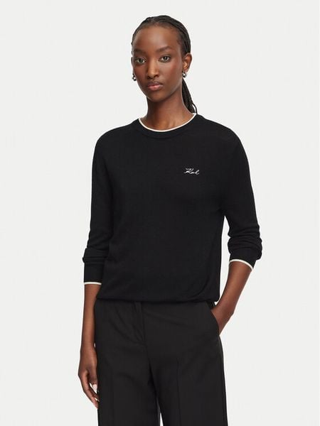 KARL LAGERFELD Sweter B3W18037 Czarny Regular Fit. Czarne swetry damskie KARL LAGERFELD, s, bez wzorów, bez kołnierzyka, bez ramiączek, bez kaptura. Za 729.99 zł.