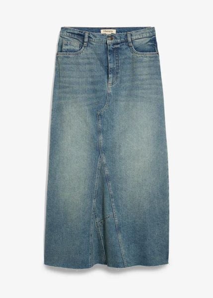 Spódnica dżinsowa maxi ze średnim stanem. Niebieskie spódnice damskie bonprix, bez wzorów, maxi. Za 147.99 zł.