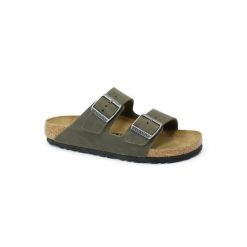 Klapki damskie Birkenstock 1027039. Zielone klapki damskie Birkenstock, bez wzorów, z materiału, bez obcasa. Za 779.00 zł.
