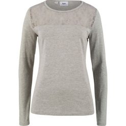 Shirt z długim rękawem i koronkową wstawką bonprix jasnoszary melanż. Szare bluzki damskie bonprix, bez wzorów, z koronki, bez kołnierzyka, bez ramiączek. Za 27.99 zł.