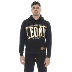 Herren-Winter-Kapuzenpullover zum Überziehen mit Large Leone 1947 Gold-Logo. Czarne bluzy męskie LEONE 1947 APPAREL, bez wzorów, z bawełny, bez kaptura. W wyprzedaży za 162.09 zł.