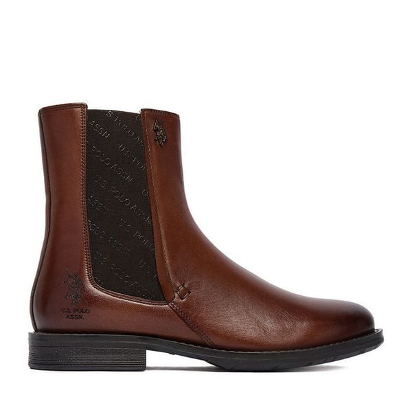Botki U.S. Polo Assn. Brązowe botki damskie U.S. Polo Assn., bez obcasa, na płaskiej podeszwie, bez zapięcia. Za 429.99 zł.