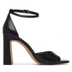 Sandały Aldo. Czarne sandały damskie Aldo, bez wzorów, bez obcasa, na słupku, bez zapięcia. Za 409.99 zł.