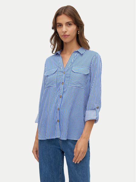 Vero Moda Koszula Bumpy 10275283 Niebieski Regular Fit. Niebieskie bluzki damskie Vero Moda, xs, bez wzorów, z wiskozy, bez kołnierzyka, bez ramiączek. Za 89.99 zł.