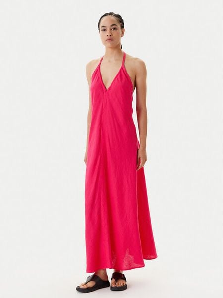 United Colors Of Benetton Sukienka letnia 4AGHDV0BF Różowy Regular Fit. Czerwone sukienki damskie United Colors Of Benetton, na lato, m, bez wzorów, ze lnu, bez kołnierzyka, bez ramiączek. Za 219.99 zł.