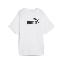 Damska luźna koszulka Essentials z logo No.1 PUMA. Białe koszulki sportowe damskie Puma, bez wzorów, z gumy, bez kołnierzyka, bez ramiączek, na fitness i siłownię. Za 99.00 zł.