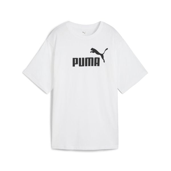 Damska luźna koszulka Essentials z logo No.1 PUMA. Białe koszulki sportowe damskie Puma, bez wzorów, z gumy, bez kołnierzyka, bez ramiączek, na fitness i siłownię. Za 99.00 zł.