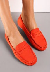 Pomarańczowe Mokasyny z Przeszyciami i Wkładką ze Skóry Naturalnej Isotta. Brązowe mokasyny damskie Renee, z jeansu, eleganckie. Za 39.99 zł.