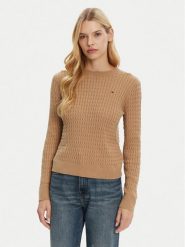 Tommy Hilfiger Sweter WW0WW44993 Brązowy Regular Fit. Brązowe swetry damskie Tommy Hilfiger, xl, bez wzorów, z bawełny, bez kołnierzyka, bez ramiączek, bez kaptura. Za 359.99 zł.