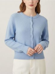 Kardigan z guzikami z domieszką wełny - niebieski. Niebieskie kardigany damskie Sinsay, l, bez wzorów, z wełny. Za 49.99 zł.