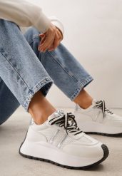 Białe Streetwearowe Sneakersy Chunky VICES na Platformie Ilnatea. Białe obuwie sportowe damskie Renee, bez wzorów, z jeansu, na fitness i siłownię. Za 119.99 zł.